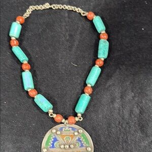 Turquoise and Coral Beaded Necklace